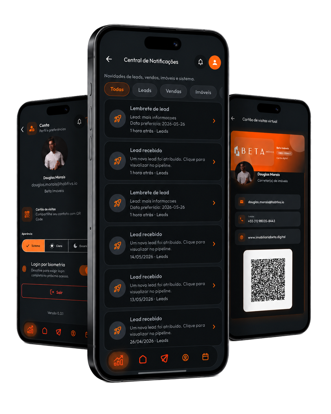 App habitvs: dashboard, mapa de imóveis, oportunidades e listagens no iPhone e Android